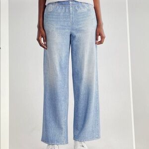 MIRAGE DENIM PRINTED FRENCH TERRY WIDE LEG PANTS Light Blue  Women's.